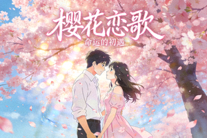 浪漫爱情动漫电影封面 - 樱花树下浪漫相遇场景